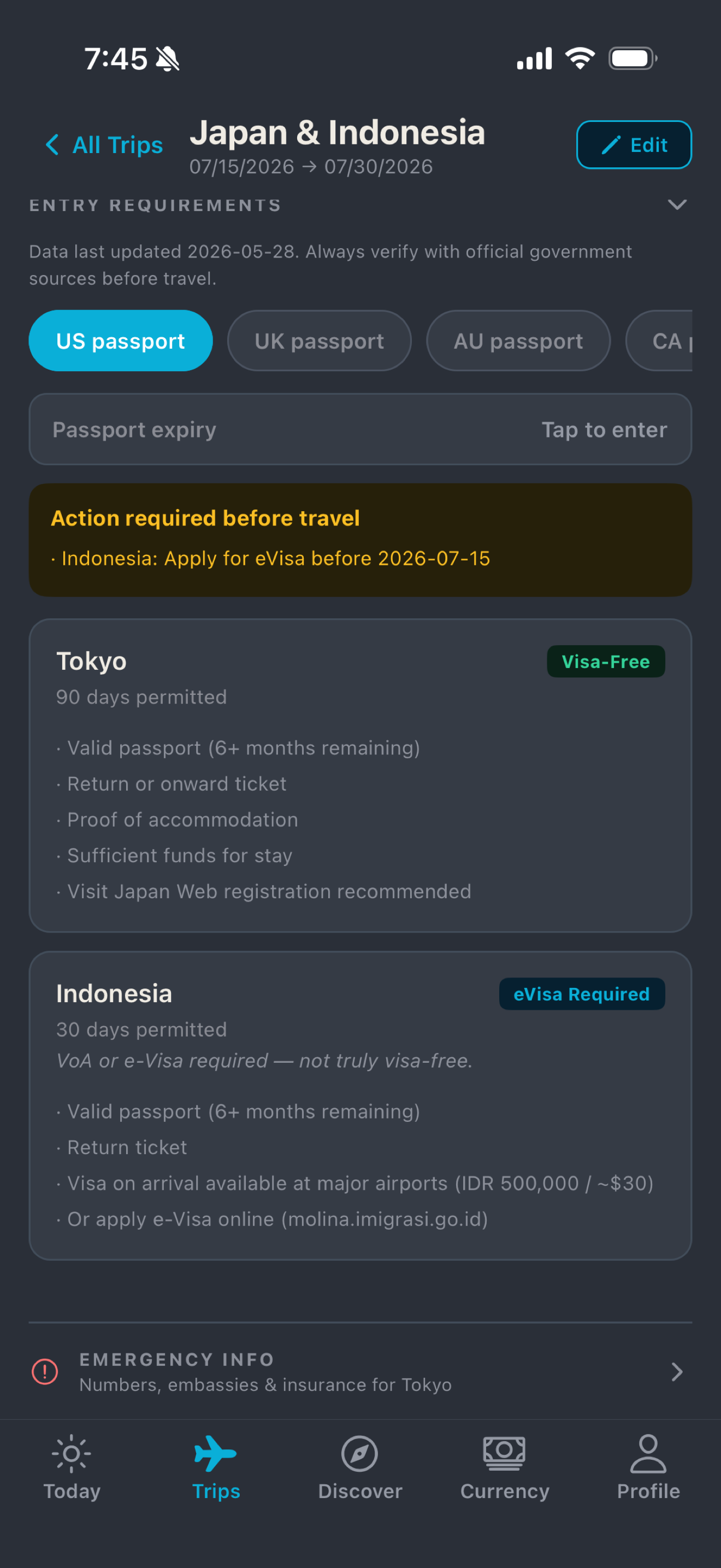 Entry requirements for Japan